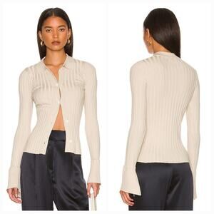 MORE TO COME Bandy Button Front Sweater in Oatmeal Small